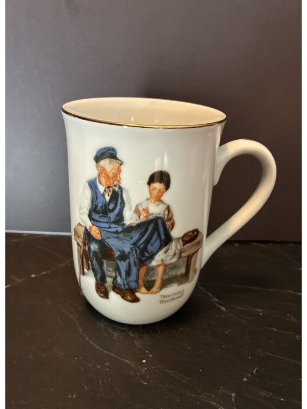 Norman Rockwell Lighthouse Keepers Daughter Mug Japan Vintage Gold Trim